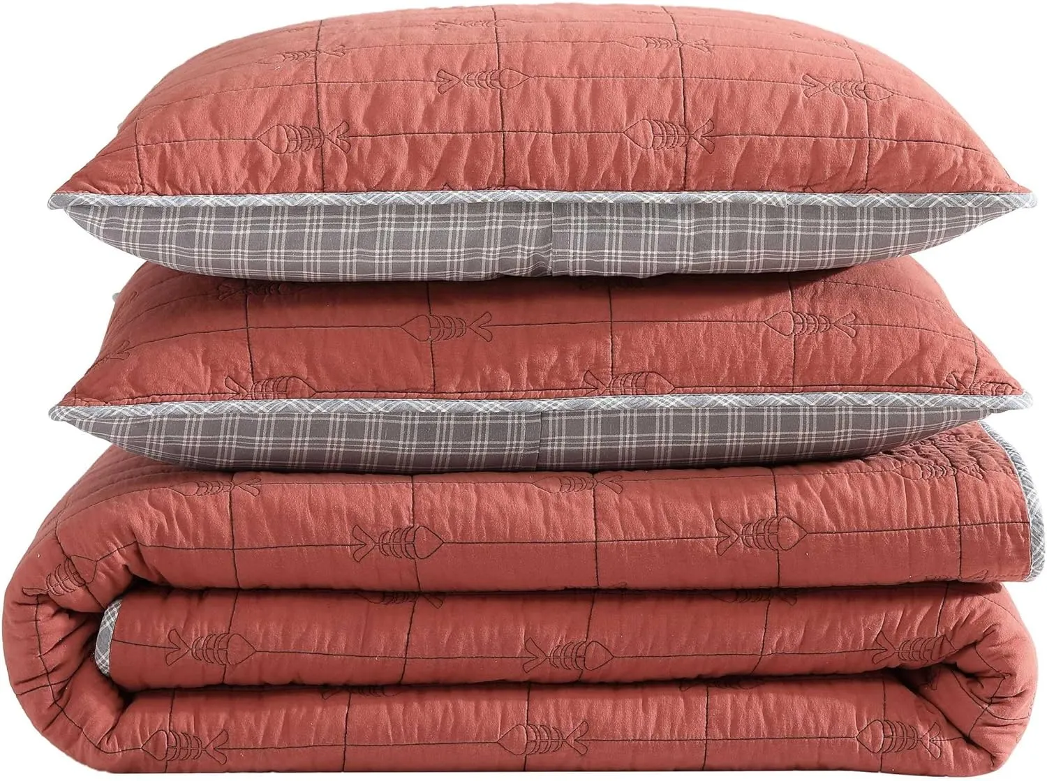 Eddie Bauer - King Quilt Set, Soft Reversible Bedding with Matching Shams, Fishing Inspired Home Decor (Troutdale Orange, King)
