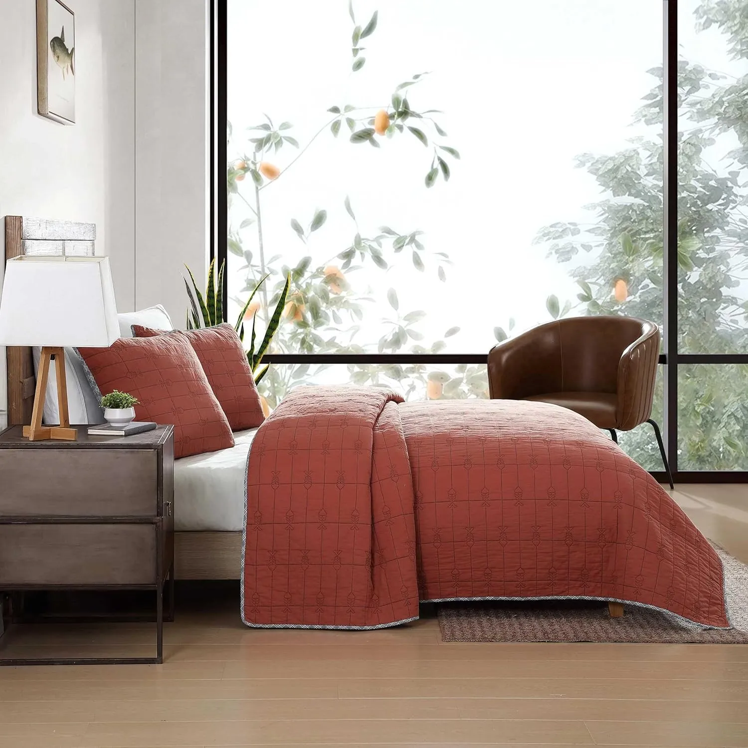Eddie Bauer - King Quilt Set, Soft Reversible Bedding with Matching Shams, Fishing Inspired Home Decor (Troutdale Orange, King)