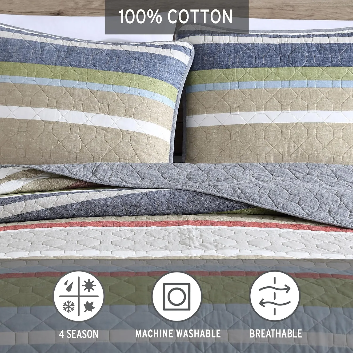 Eddie Bauer - Queen Quilt Set, Cotton Reversible Bedding with Matching Shams, Lightweight Home Decor for All Seasons (Salmon Ladder Multi, Queen)