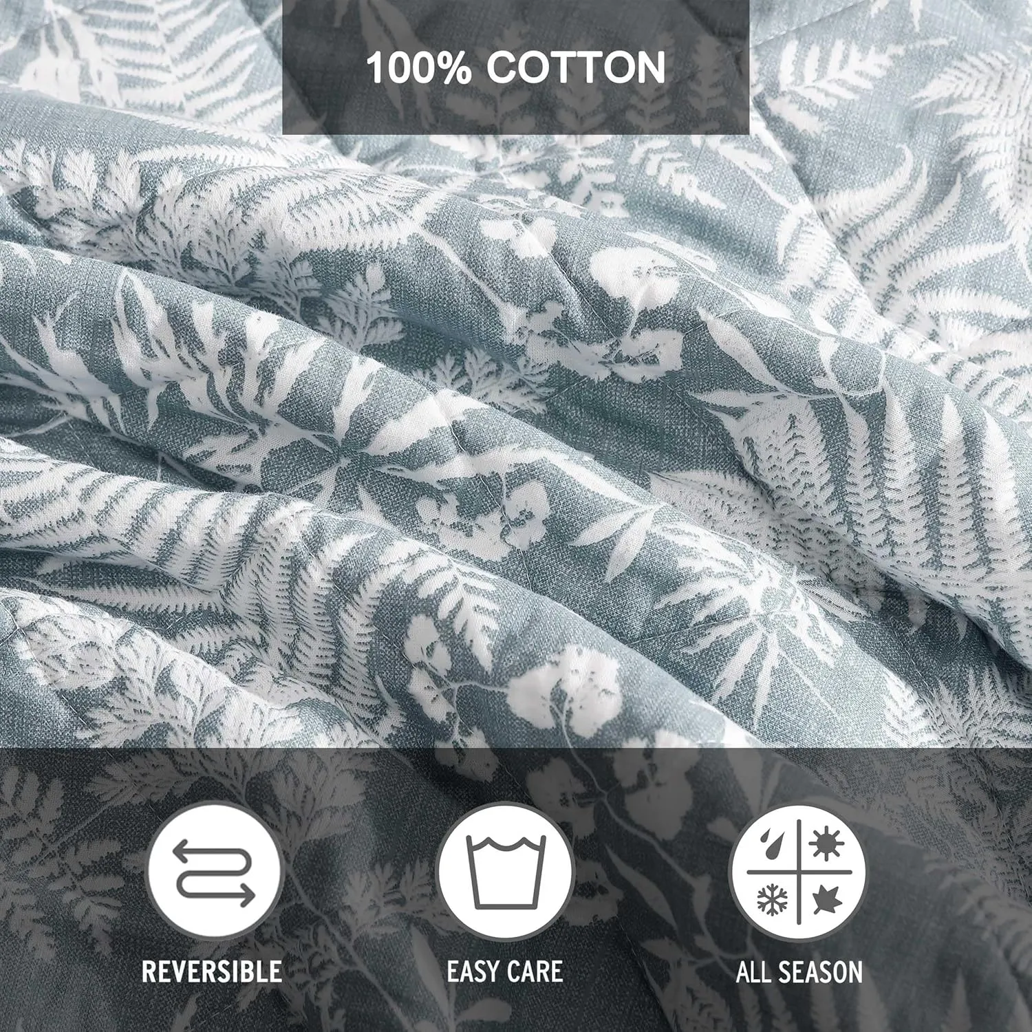 Eddie Bauer - Queen Quilt Set, Reversible Cotton Bedding with Matching Shams, Wildflower Inspired Home Decor with Stripe Reverse (Fern Garden Green, Queen)