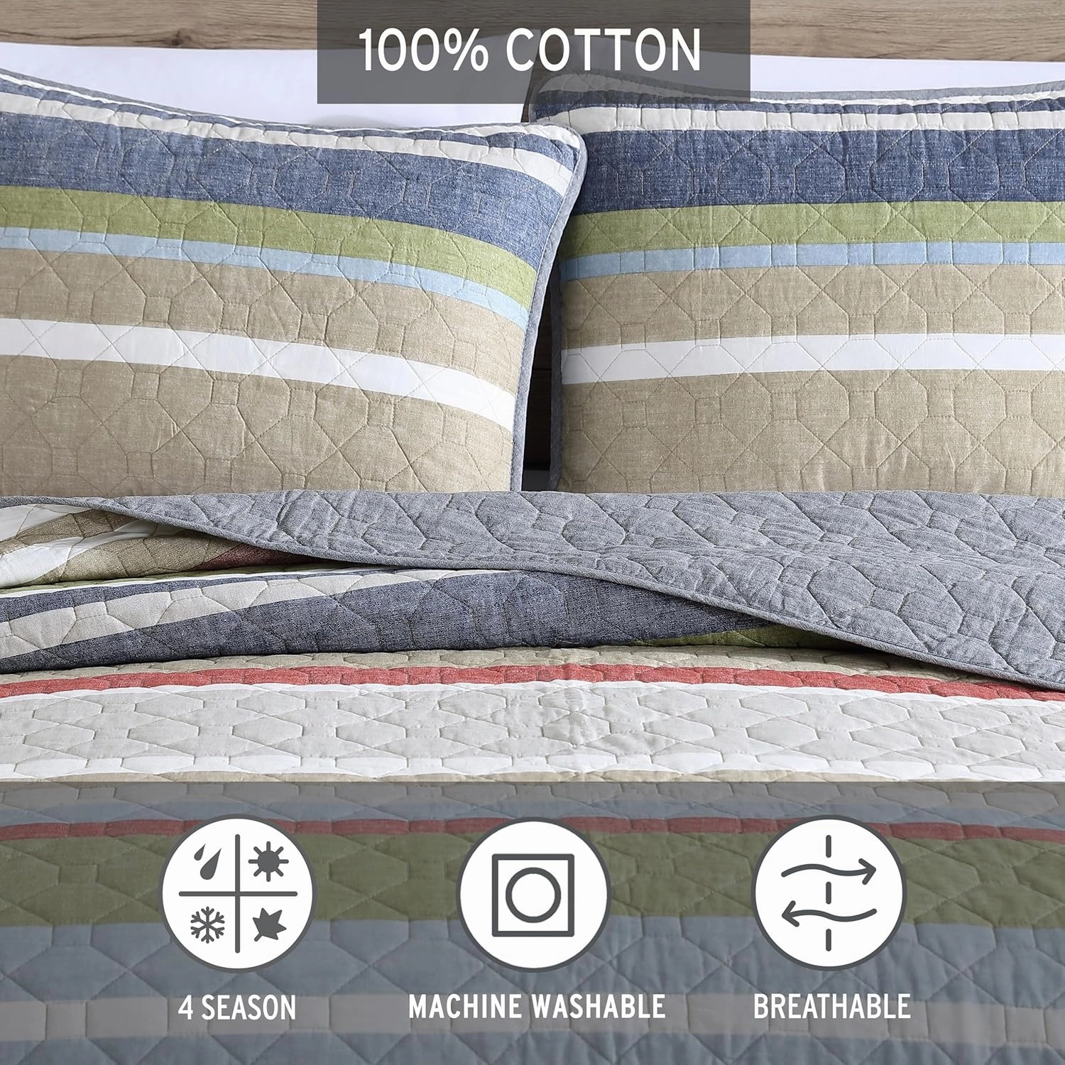 Eddie Bauer - Quilt Set, Cotton Reversible Bedding with Matching Shams, Lightweight Home Decor for All Seasons (Salmon Ladder Multi, King)
