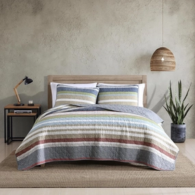 Eddie Bauer - Quilt Set, Cotton Reversible Bedding with Matching Shams, Lightweight Home Decor for All Seasons (Salmon Ladder Multi, King)