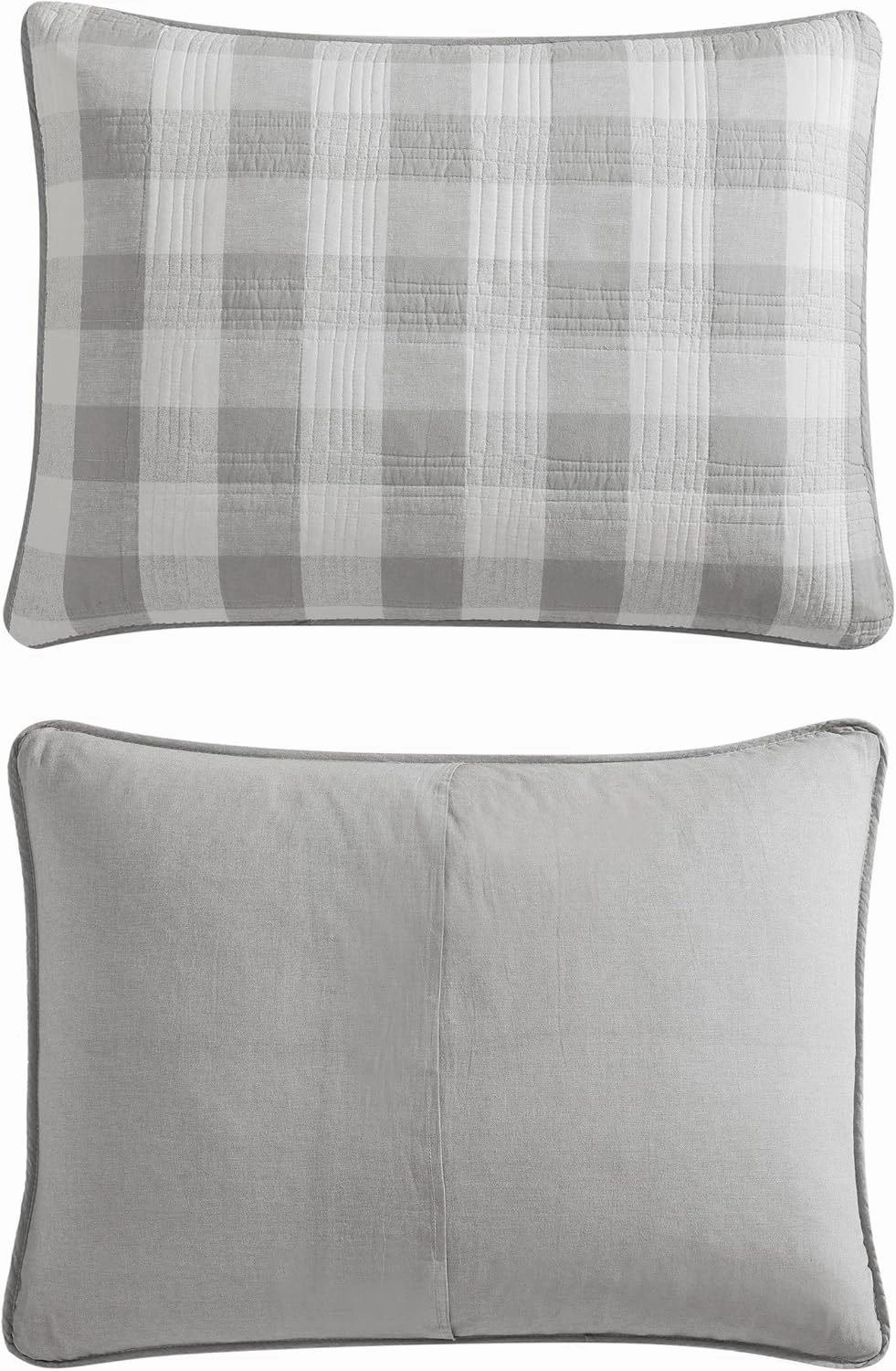 Eddie Bauer- King Quilt Set, Cotton Reversible Bedding with Matching Shams, Home Decor for All Seasons (Lakehouse Plaid Light Grey, King)