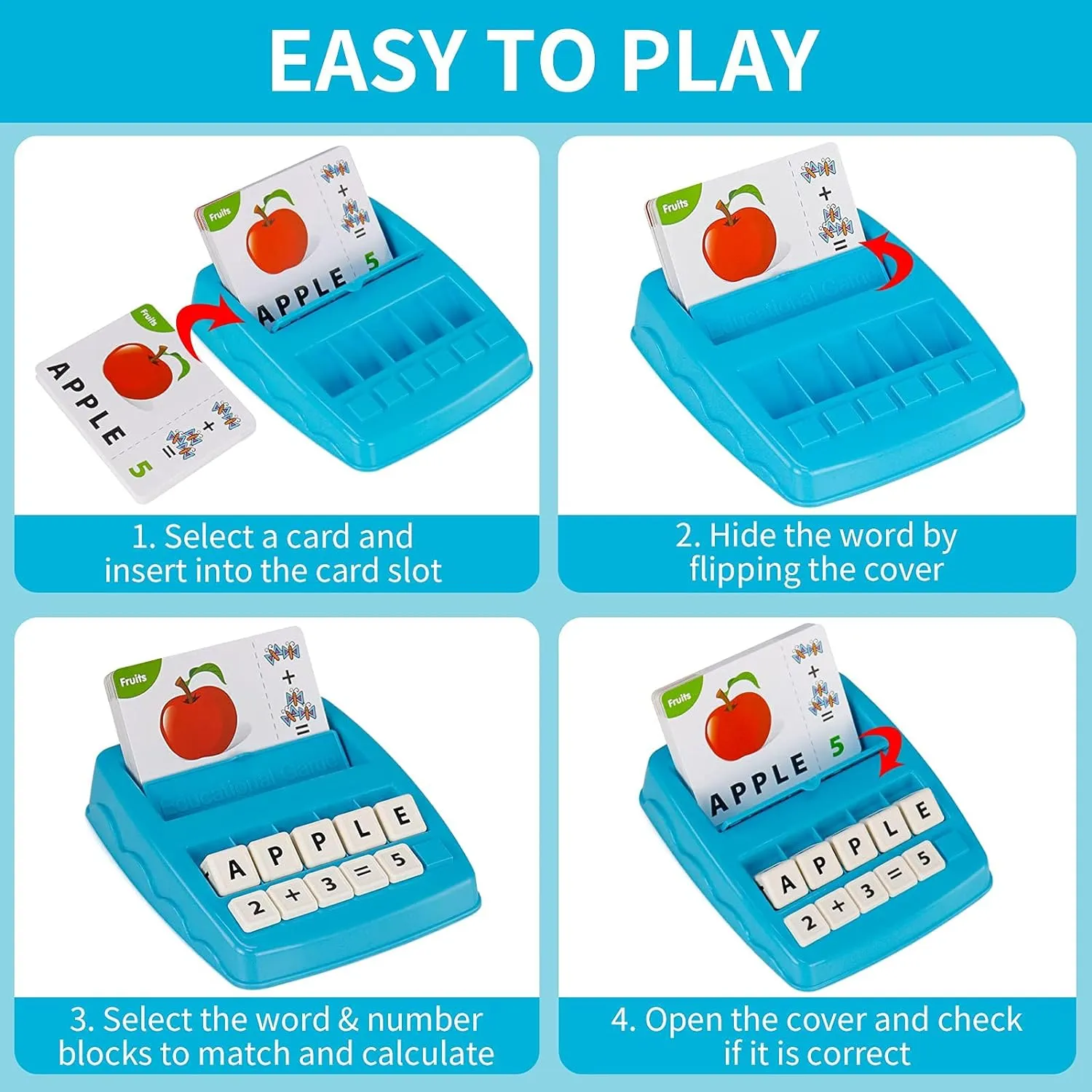 Educational Toys for Kids Ages 3-8,Learning Games for Kids 3-8, Matching Letter Spelling Math Game Flash Cards, Prescool Birthday Party Gifts for 3-8 Year Olds Boys Girls Light Blue
