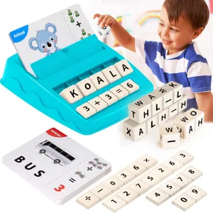 Educational Toys for Kids Ages 3-8,Learning Games for Kids 3-8, Matching Letter Spelling Math Game Flash Cards, Prescool Birthday Party Gifts for 3-8 Year Olds Boys Girls Light Blue