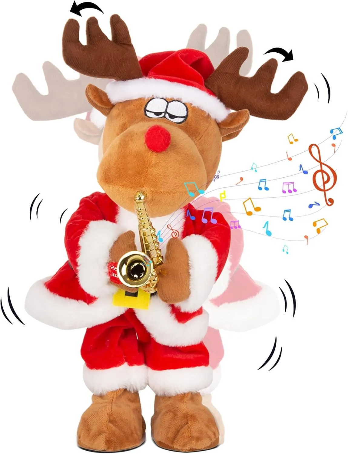 Electric Reindeer Toy with Singing, Dancing, and Saxophone Playing, Christmas Animatronics Musical Reindeer, Christmas Plush Doll Toy for Kids, Xmas Gift & Indoor Festive Decoration