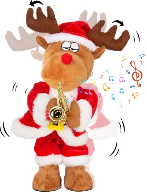 Electric Reindeer Toy with Singing, Dancing, and Saxophone Playing, Christmas Animatronics Musical Reindeer, Christmas Plush Doll Toy for Kids, Xmas Gift & Indoor Festive Decoration