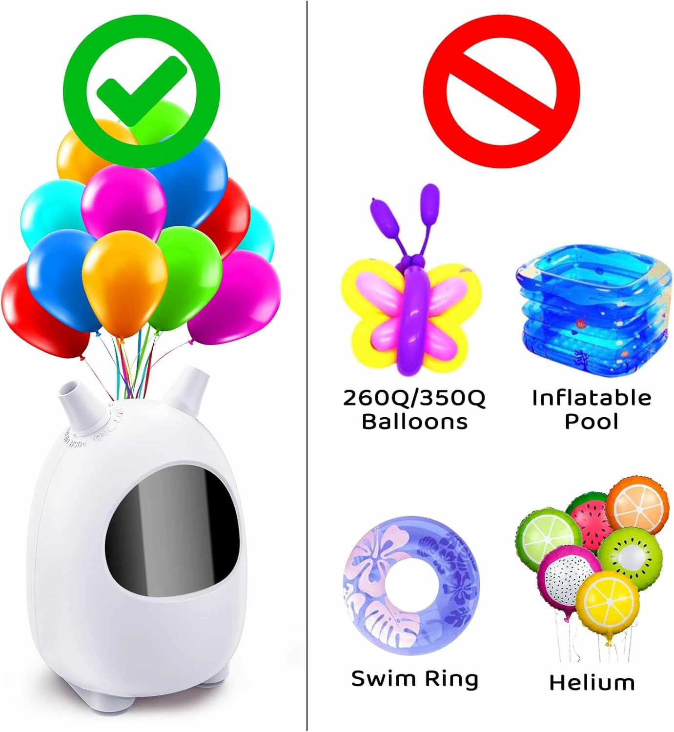 Electric Balloon Pump, Portable Dual Nozzle Electric Balloon Blower Pump, Electric Balloon Inflator for Decoration, Party Wedding Graduation (110V 600W) (White)