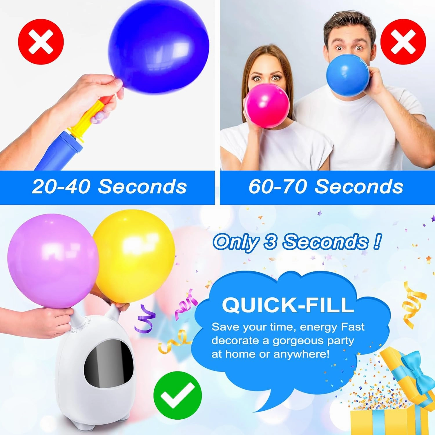 Electric Balloon Pump, Portable Dual Nozzle Electric Balloon Blower Pump, Electric Balloon Inflator for Decoration, Party Wedding Graduation (110V 600W) (White)