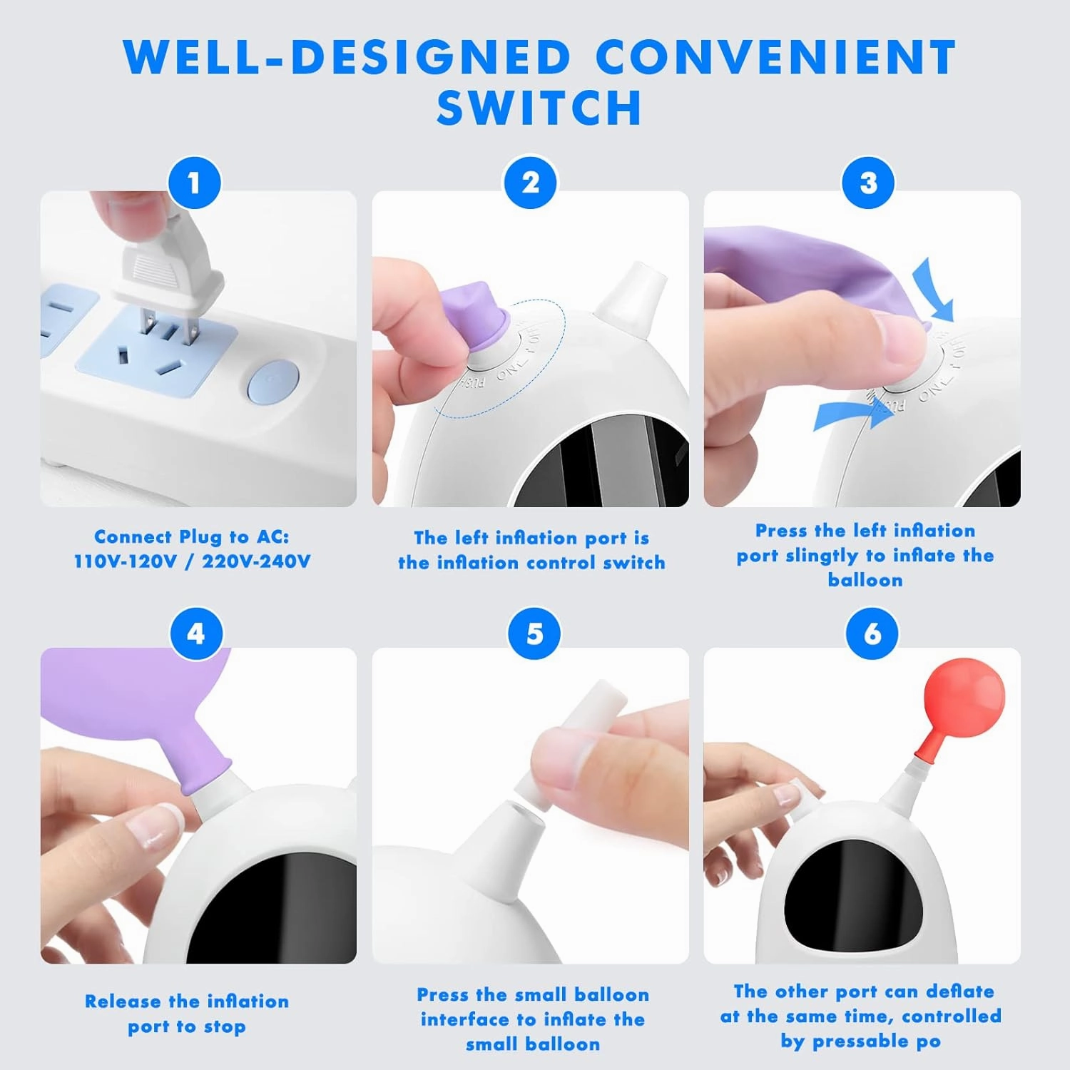 Electric Balloon Pump, Portable Dual Nozzle Electric Balloon Blower Pump, Electric Balloon Inflator for Decoration, Party Wedding Graduation (110V 600W) (White)