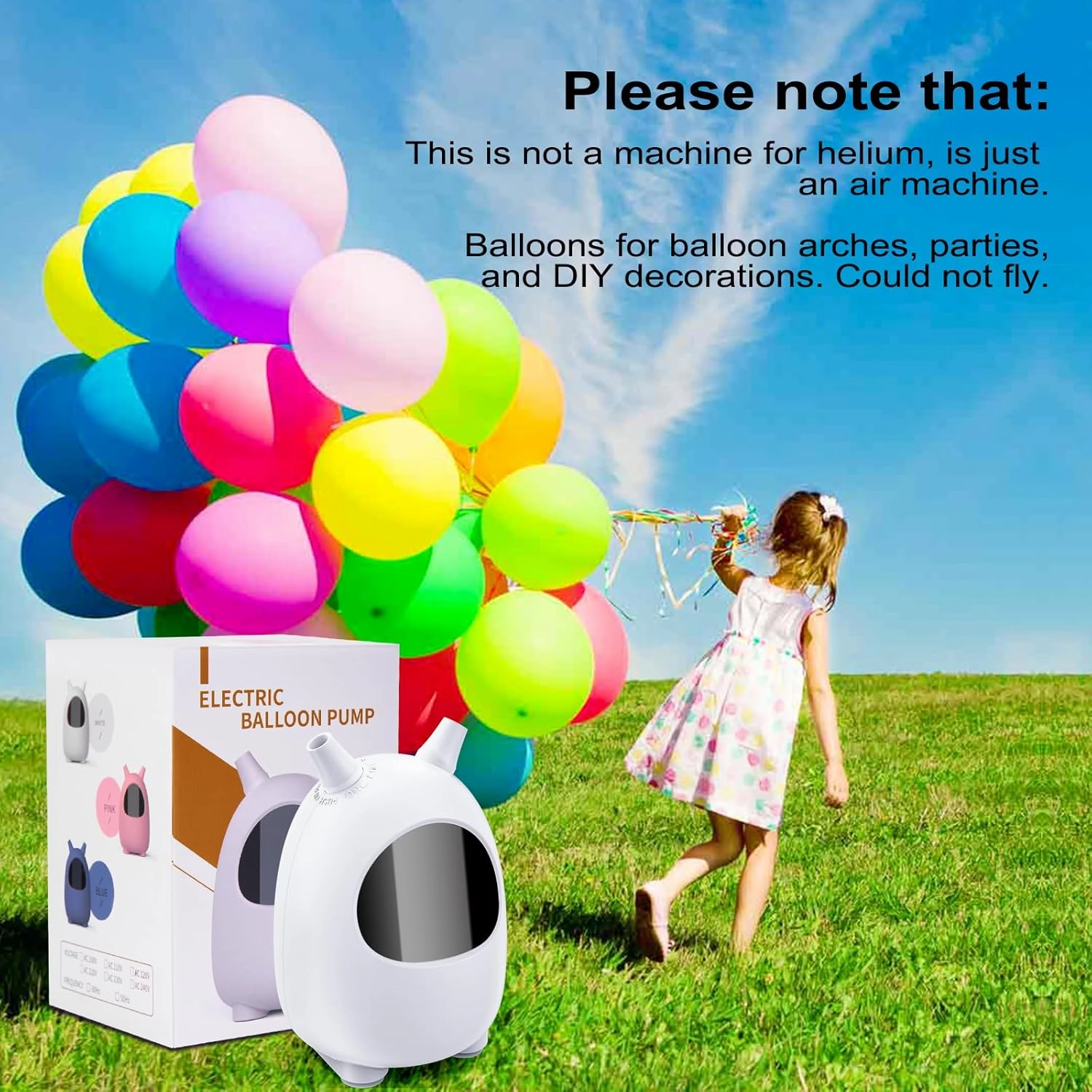 Electric Balloon Pump, Portable Dual Nozzle Electric Balloon Blower Pump, Electric Balloon Inflator for Decoration, Party Wedding Graduation (110V 600W) (White)