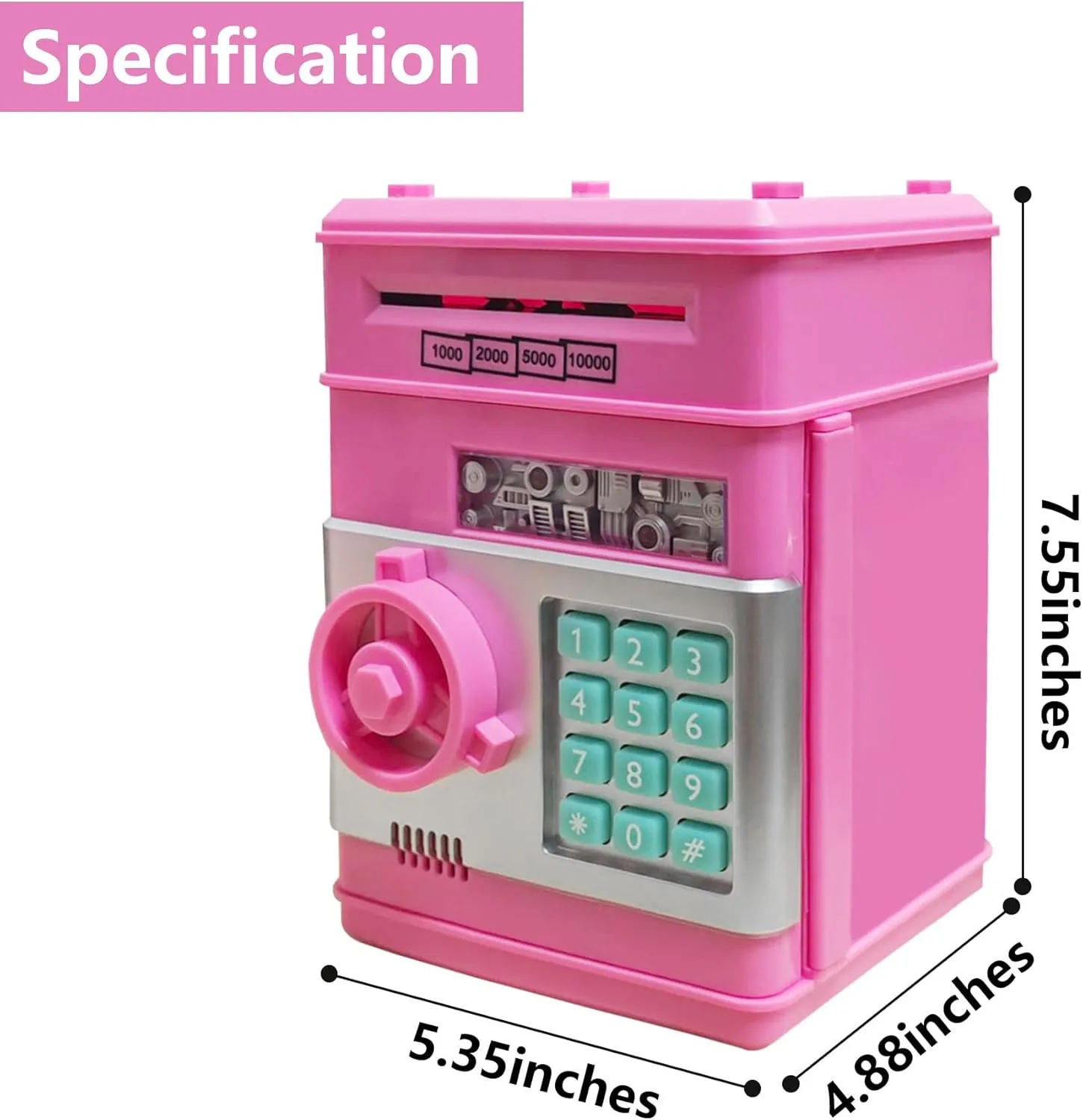 Electronic Piggy Bank Code Lock for Kids Baby Toy, Mini ATM Safe Coin Cash Banks Real Money Saving Box with Password, Auto Money Scroll for Children,Boys Girls Birthday Gift (Deep Pink)
