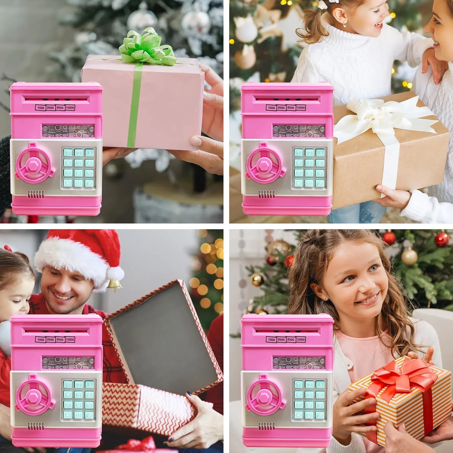 Electronic Piggy Bank Code Lock for Kids Baby Toy, Mini ATM Safe Coin Cash Banks Real Money Saving Box with Password, Auto Money Scroll for Children,Boys Girls Birthday Gift (Deep Pink)
