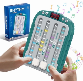 Electronic Music Rhythm Game Machine, Handheld Game for Kids, Travel Game Fast Press Push Game Fidget Toy, Autism Toy Puzzle Game with Music & Light, Toys Gifts for Boys Girls Ages 3-12 (Green)