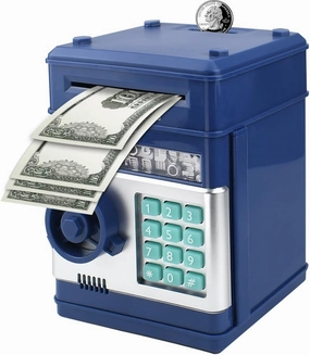 Electronic Piggy Bank Code Lock for Kids Baby Toy, Mini ATM Safe Coin Cash Banks Real Money Saving Box with Password, Auto Money Scroll for Children,Boys Girls Birthday Gift (Deep Blue)