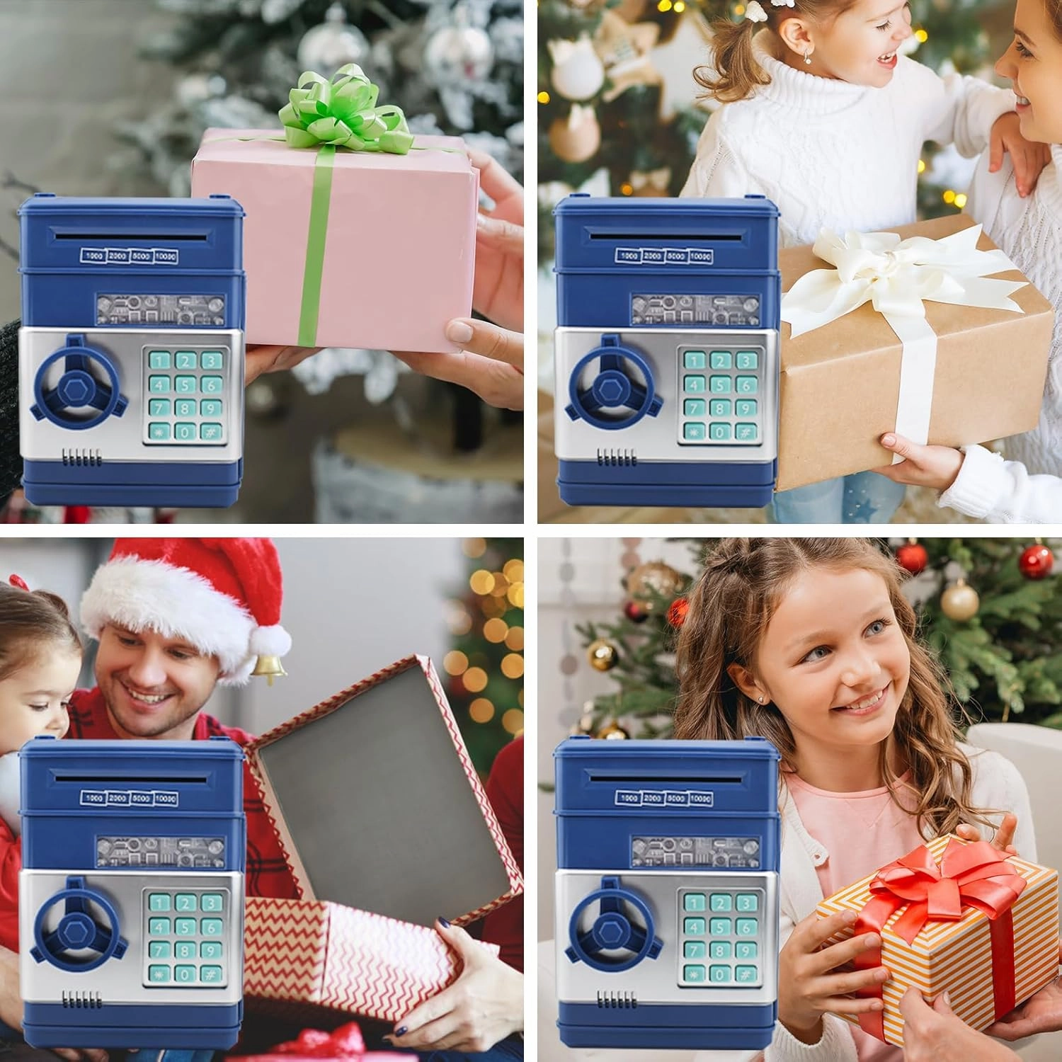 Electronic Piggy Bank Code Lock for Kids Baby Toy, Mini ATM Safe Coin Cash Banks Real Money Saving Box with Password, Auto Money Scroll for Children,Boys Girls Birthday Gift (Deep Blue)