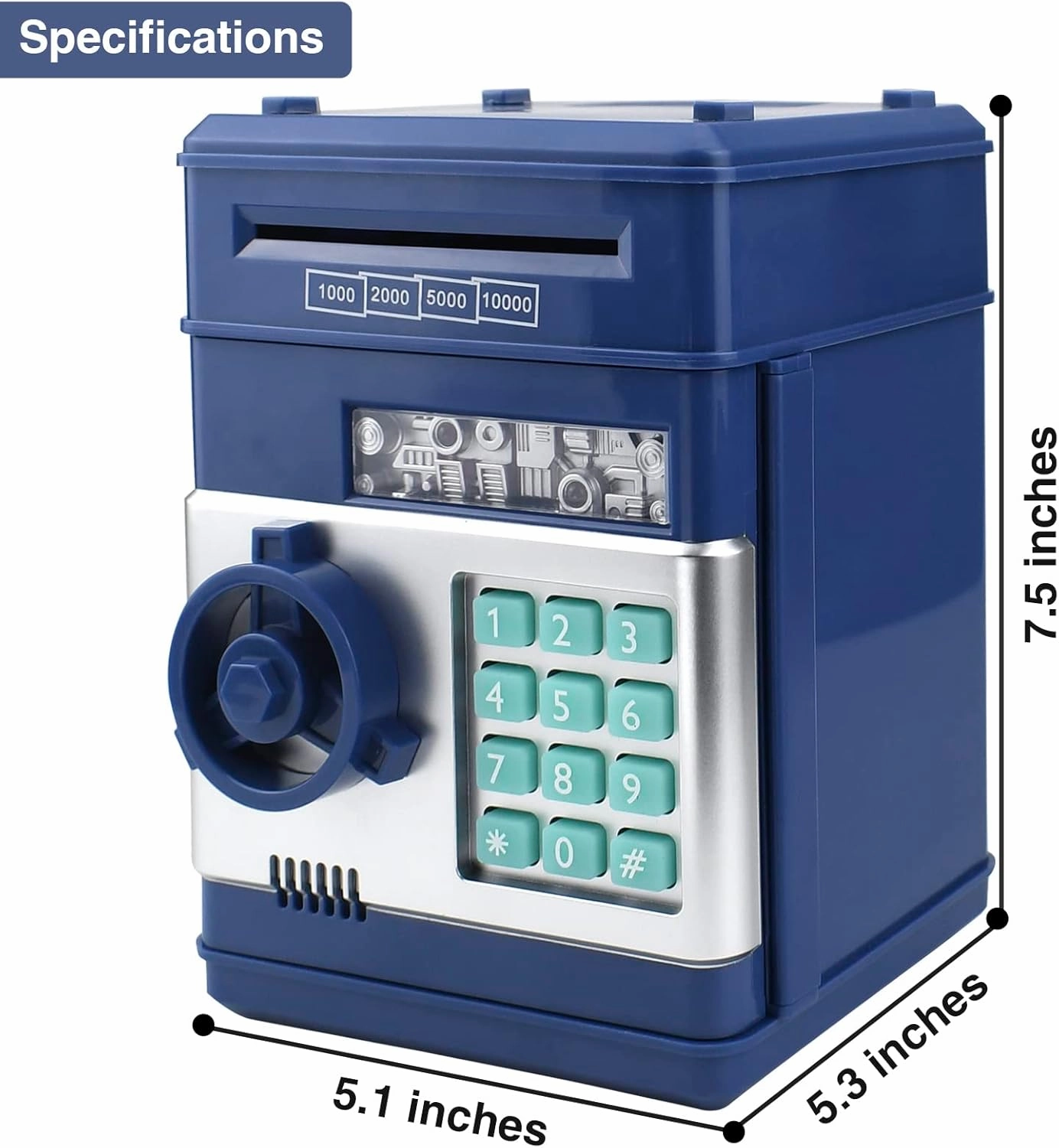 Electronic Piggy Bank Code Lock for Kids Baby Toy, Mini ATM Safe Coin Cash Banks Real Money Saving Box with Password, Auto Money Scroll for Children,Boys Girls Birthday Gift (Deep Blue)