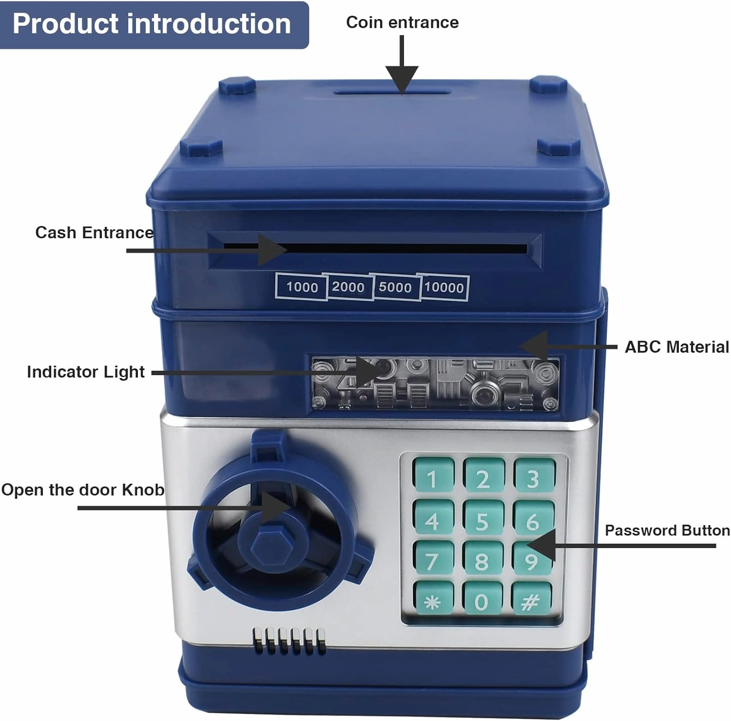 Electronic Piggy Bank Code Lock for Kids Baby Toy, Mini ATM Safe Coin Cash Banks Real Money Saving Box with Password, Auto Money Scroll for Children,Boys Girls Birthday Gift (Deep Blue)