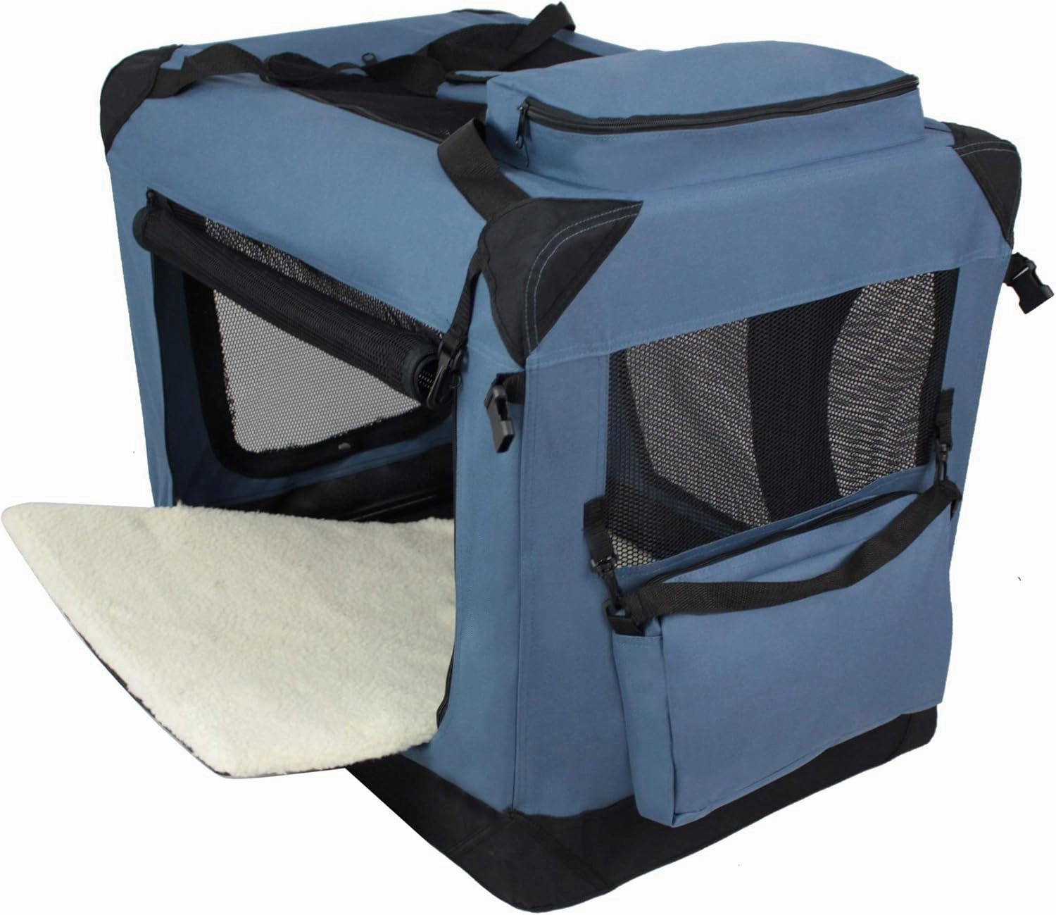EliteField 3-Door Folding Soft Dog Crate with Carrying Bag and Fleece Bed (2 Year Warranty), Indoor & Outdoor Pet Home (24" L x 18" W x 21" H, Blue Gray)