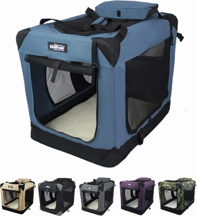 EliteField 3-Door Folding Soft Dog Crate with Carrying Bag and Fleece Bed (2 Year Warranty), Indoor & Outdoor Pet Home (24" L x 18" W x 21" H, Blue Gray)