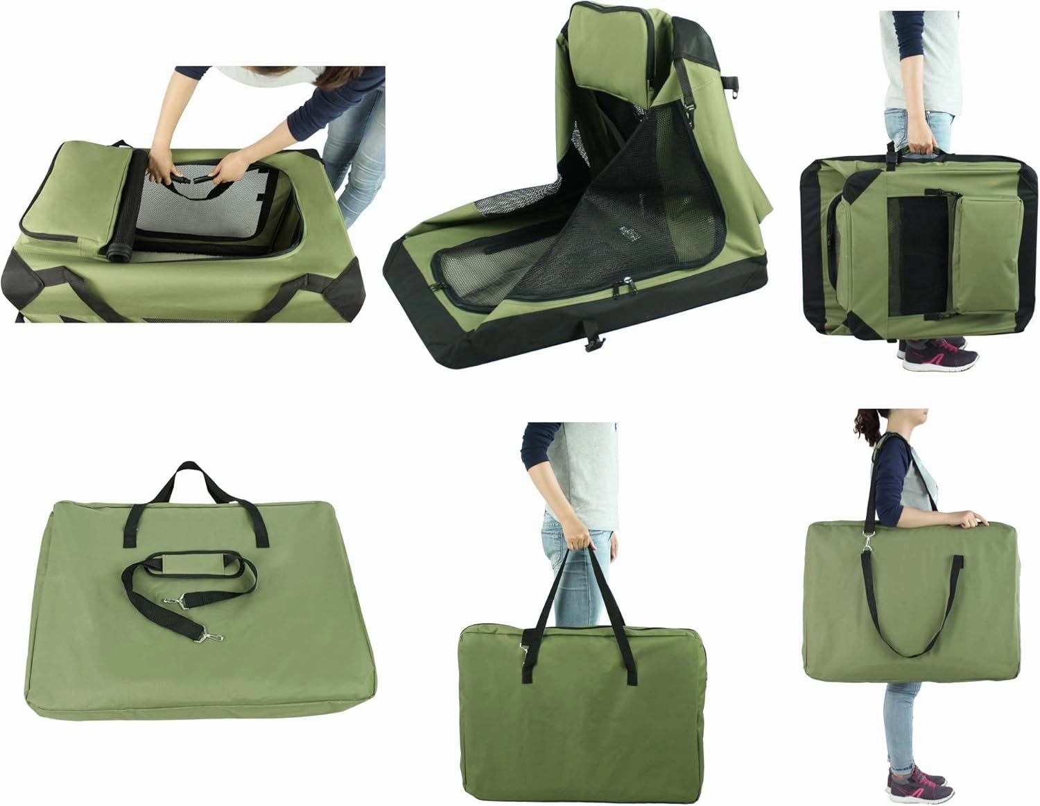 EliteField 3-Door Folding Soft Dog Crate with Carrying Bag and Fleece Bed (2 Year Warranty), Indoor & Outdoor Pet Home (42" L x 28" W x 32" H, Sage Green)