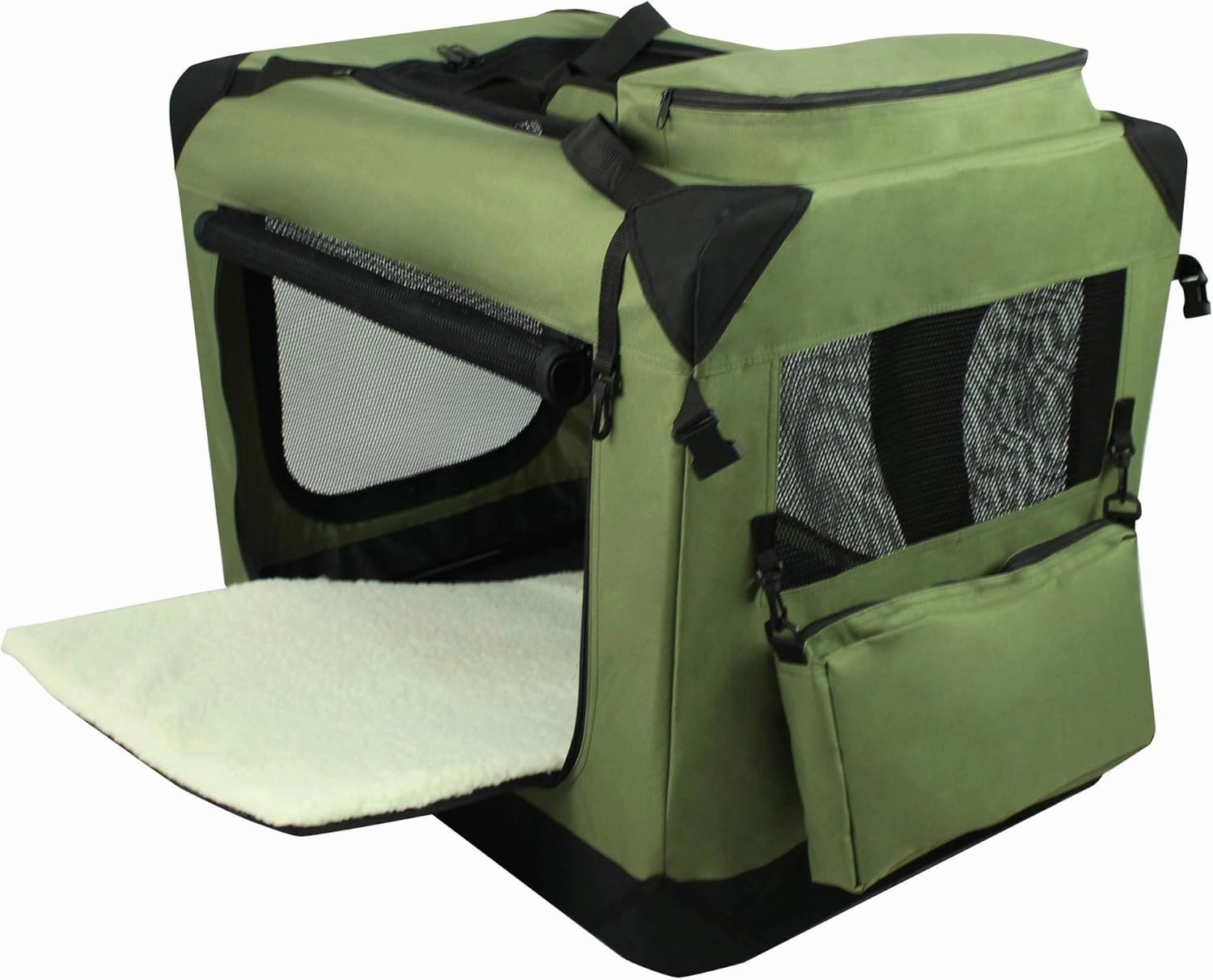 EliteField 3-Door Folding Soft Dog Crate with Carrying Bag and Fleece Bed (2 Year Warranty), Indoor & Outdoor Pet Home (42" L x 28" W x 32" H, Sage Green)