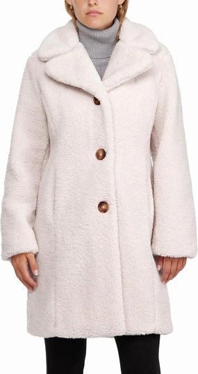 ELLEN TRACY Women's Fur Sherpa Jacket - Notch Collared Teddy Coat with Inseam Pockets - Plush Sherpa Jacket for Women (S-XL)