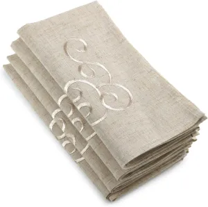Embroidered Swirl Design Linen Blend Napkin (Set of 4) Natural