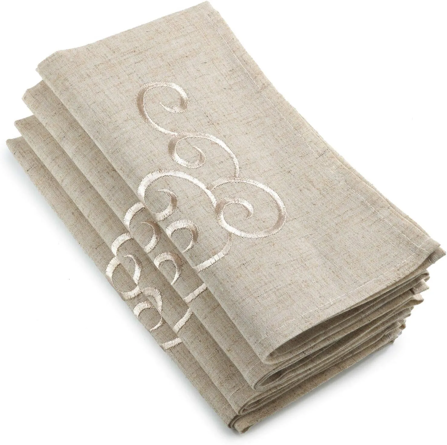 Embroidered Swirl Design Linen Blend Napkin (Set of 4) Natural