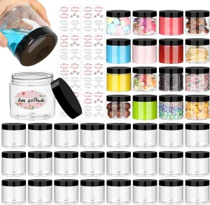 Empty 6 oz Small Containers with Lids & Labels - Refillable Plastic Jars with Lids - Sugars Scrub Jars/Slime Containers (6 fl.oz, 40Pack)