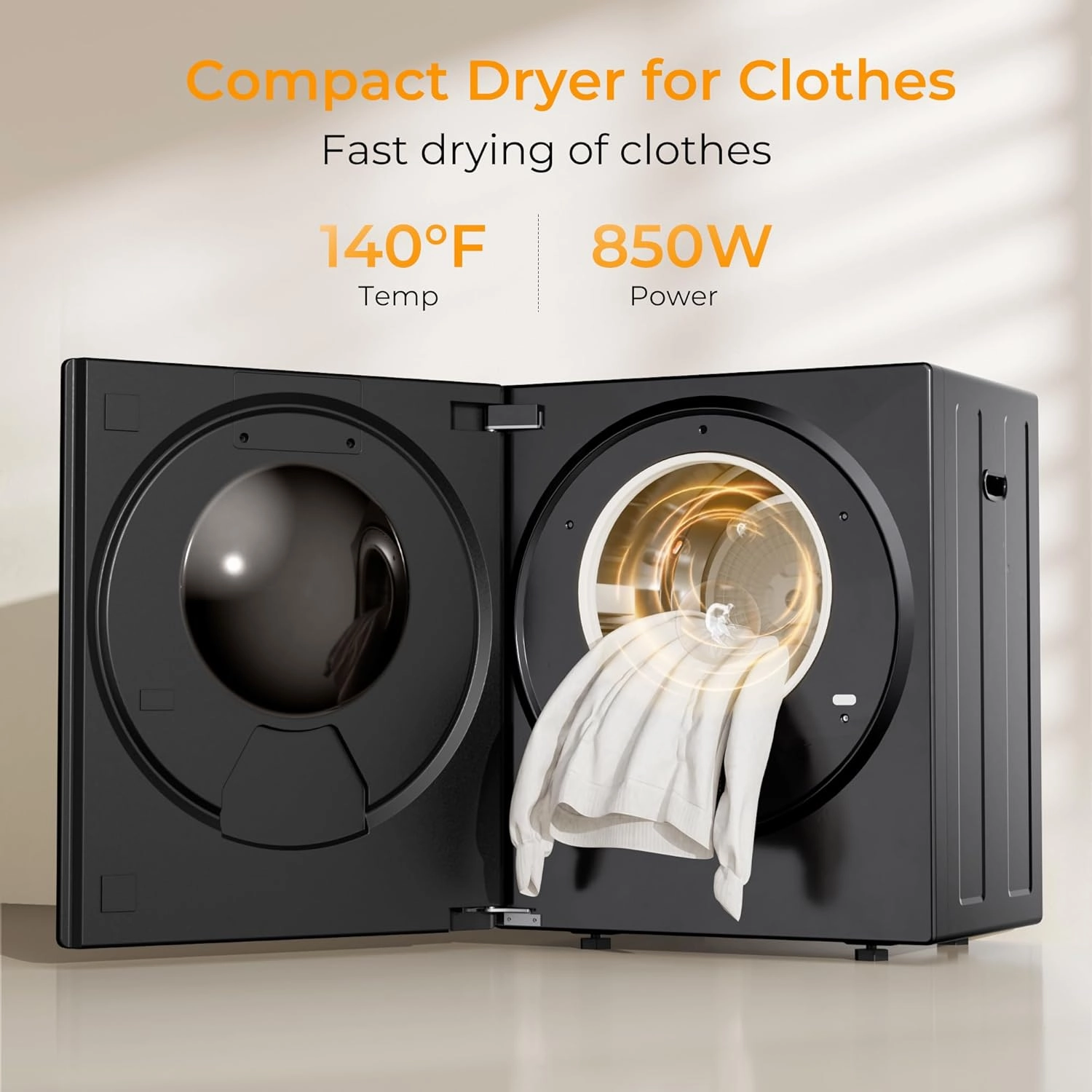 Euhomy Portable Dryer for apartments,Clothes Dryer with 4 Modes,1.5cu.ft Compact Dryer,Load Capacity 5.5lbs,New exterior design,Mirror Black
