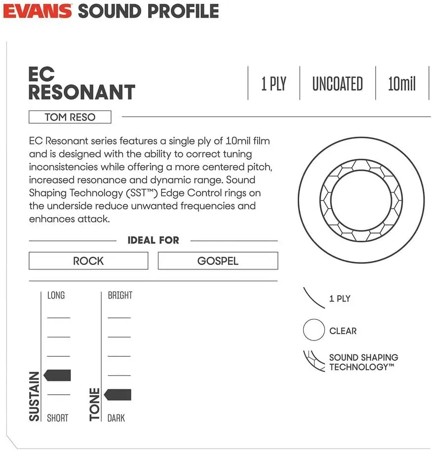 Evans TT12ECR EC Resonant Drum Head, 12 Inch