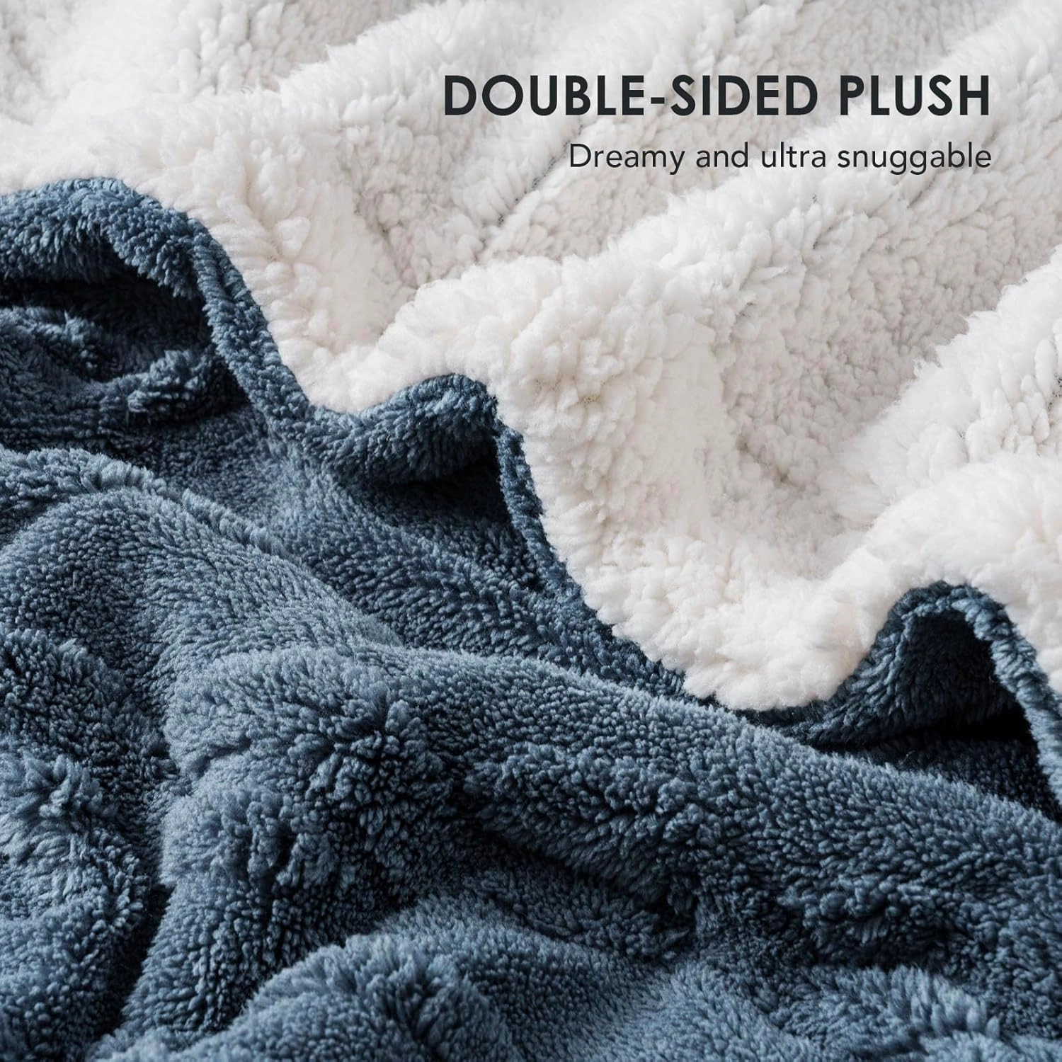 EVERGRACE Classic Cable Jacquard Sherpa Fleece Throw Blanket for Couch, Soft Cozy Fuzzy Plush Blankets for All Seasons, Reversible Thick Warm Blanket for Bed, Sofa, Living Room, Stormy Blue, 50" x 60"