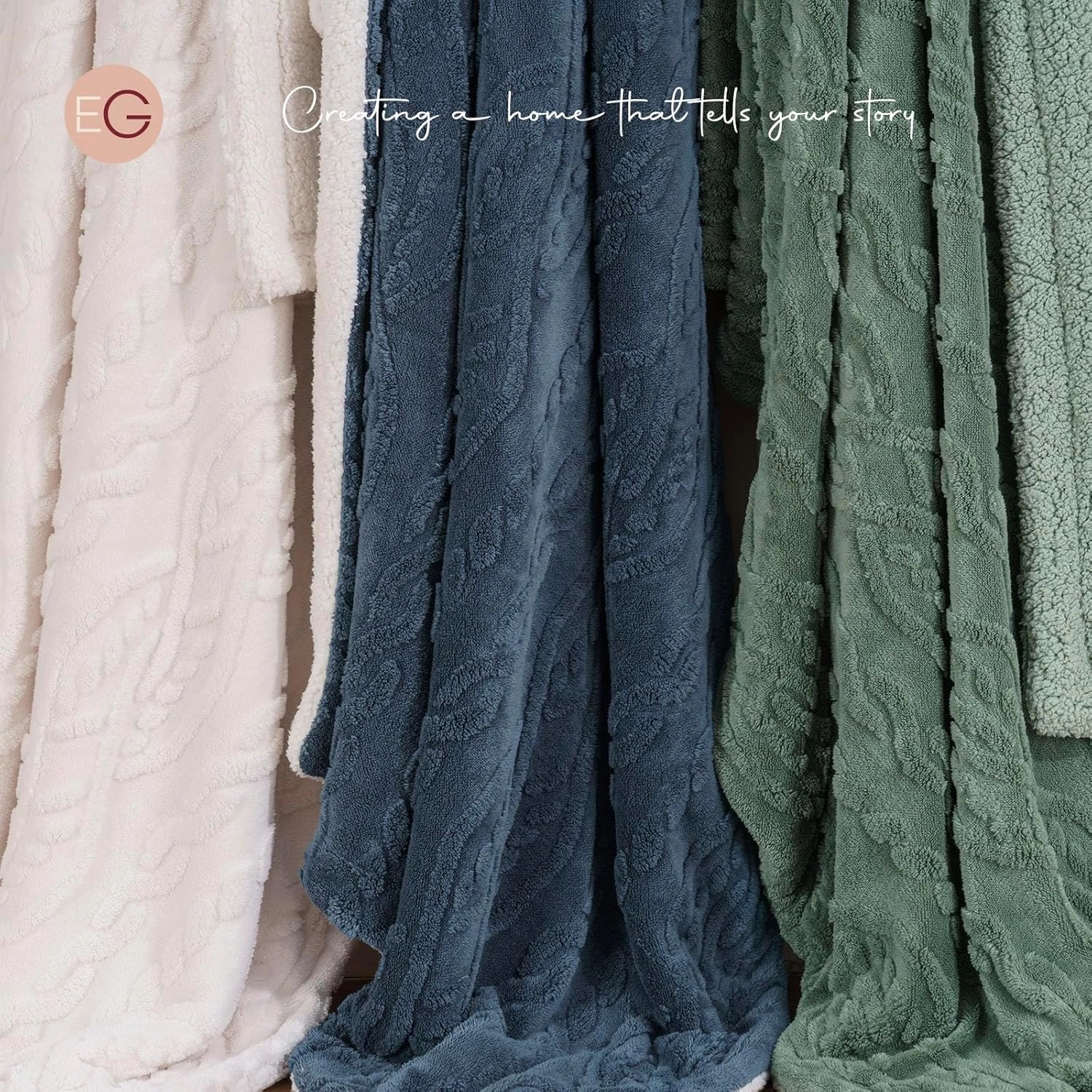 EVERGRACE Classic Cable Jacquard Sherpa Fleece Throw Blanket for Couch, Soft Cozy Fuzzy Plush Blankets for All Seasons, Reversible Thick Warm Blanket for Bed, Sofa, Living Room, Stormy Blue, 50" x 60"