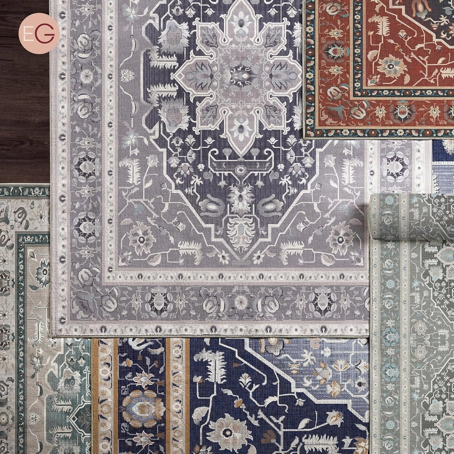 EVERGRACE Faux Wool Area Rugs 2'x 8' Boho Medallion Rugs for Living Room Indoor Outdoor Rugs for Bedroom Dining Room Entryway Kitchen Low Pile Washable Floor Mat Carpet, Steel Gray
