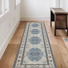 EVERGRACE Faux Wool Area Rugs 2'x 8' Boho Medallion Rugs for Living Room Indoor Outdoor Rugs for Bedroom Dining Room Entryway Kitchen Low Pile Washable Floor Mat Carpet, Steel Gray