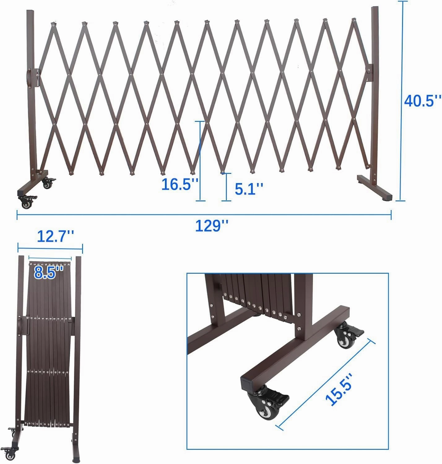 Expandable Folding Security Gate with Wheels – 129" Wide Aluminum Barrier Fence, Lockable Scissor Gate with 360° Swivel Casters for Indoor & Outdoor Use