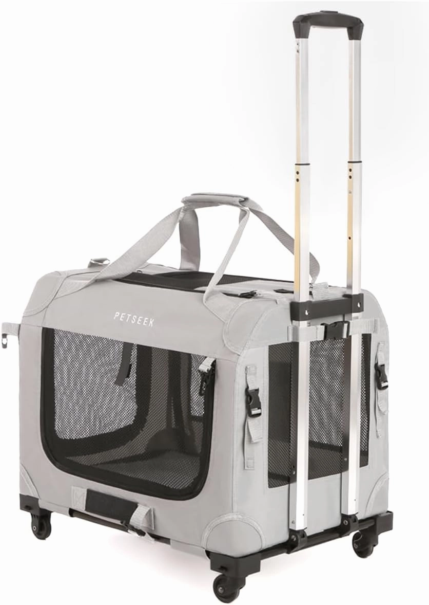 Extra Large Cat Carrier Soft Sided with Wheels Folding Small Medium Dog Pet Carrier 24"x16.5"x16" Travel Collapsible Ventilated Comfortable Design Portable Vehicle