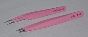 Eyelash Extension 1 Set of Alluring Pink ESD Pro-Straight & Straight Tweezers