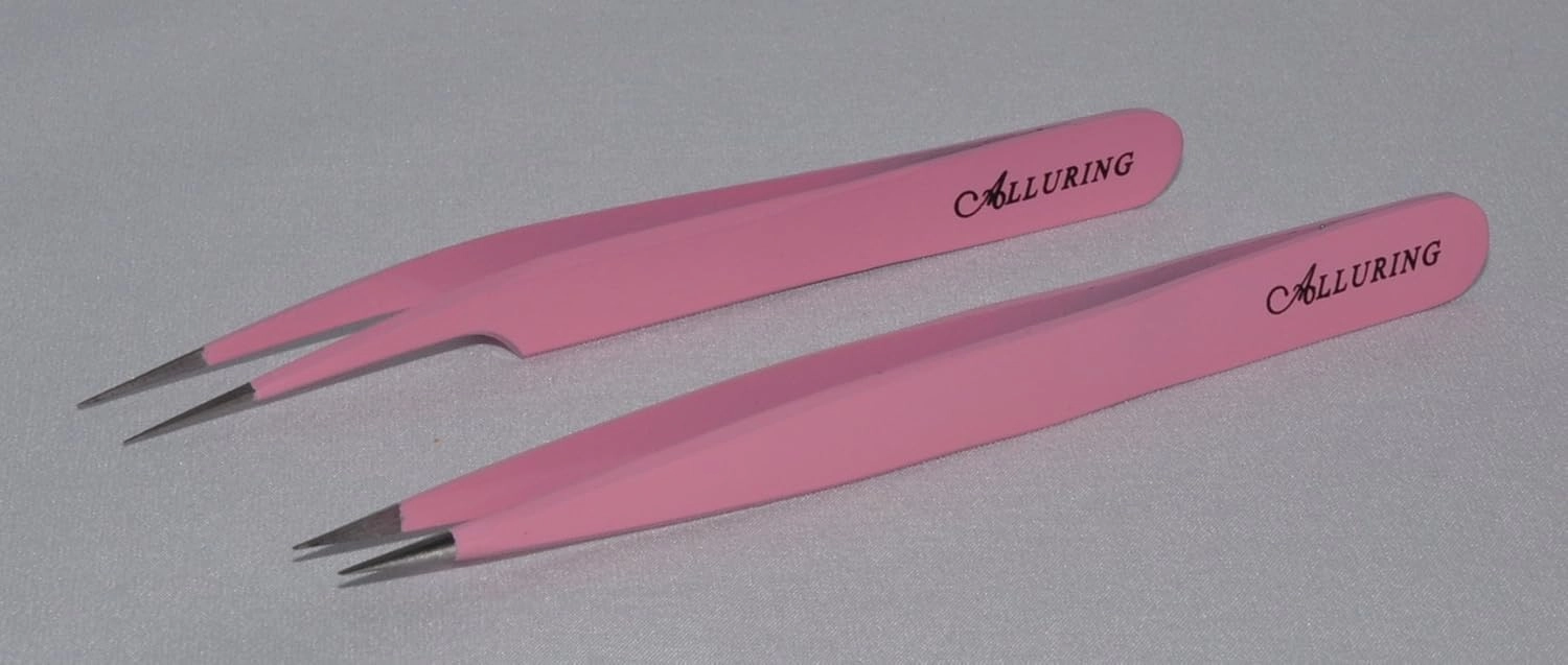 Eyelash Extension 1 Set of Alluring Pink ESD Pro-Straight & Straight Tweezers