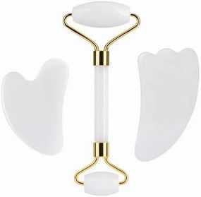 Face Roller Gua Sha Gouache Scraper Natural Amethyst Rose Jade Stones Roller and Guasha Set Facial Lift Skin Care Tools, Type 5