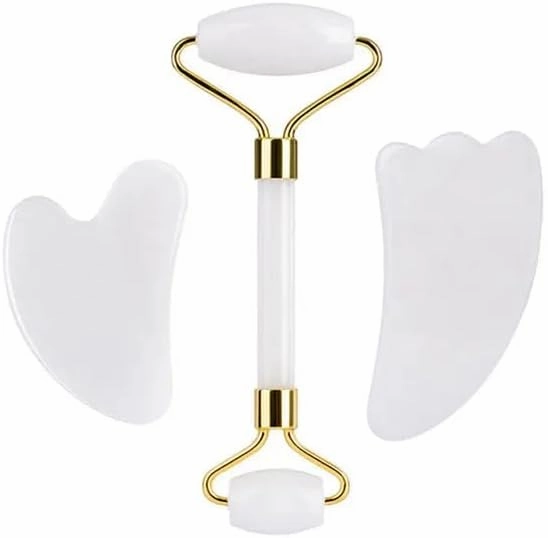 Face Roller Gua Sha Gouache Scraper Natural Amethyst Rose Jade Stones Roller and Guasha Set Facial Lift Skin Care Tools, Type 5
