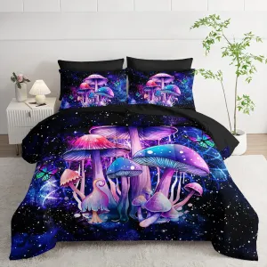 Fantasy Mushrooms Comforter Set Full,Galaxy Fantasy 7 Pieces Bedding Set for Teens Kids,Light Mushroom Bedding Set 7 Piece in A Bag，Mushroom Bed Comforters Bedding Sets for All Season