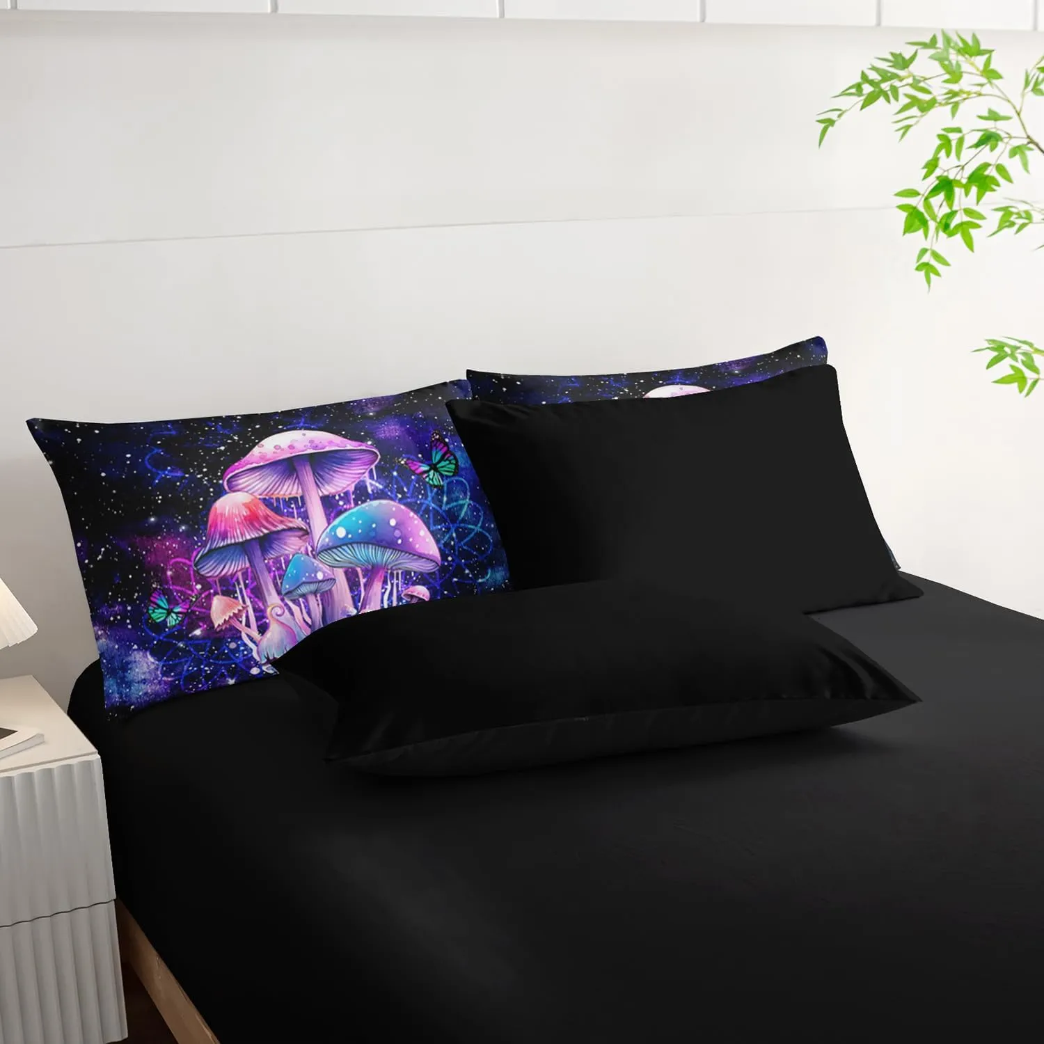 Fantasy Mushrooms Comforter Set Full,Galaxy Fantasy 7 Pieces Bedding Set for Teens Kids,Light Mushroom Bedding Set 7 Piece in A Bag，Mushroom Bed Comforters Bedding Sets for All Season
