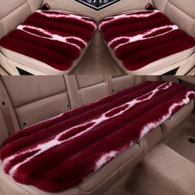 Faux Sheepskin Car Seat Cover, Thin Fluffy Cute Red Fur Car Seat Cover Full Set for Fuzzy Soft Auto Universal Plush Vehicle Seat Protector Pad Accessories