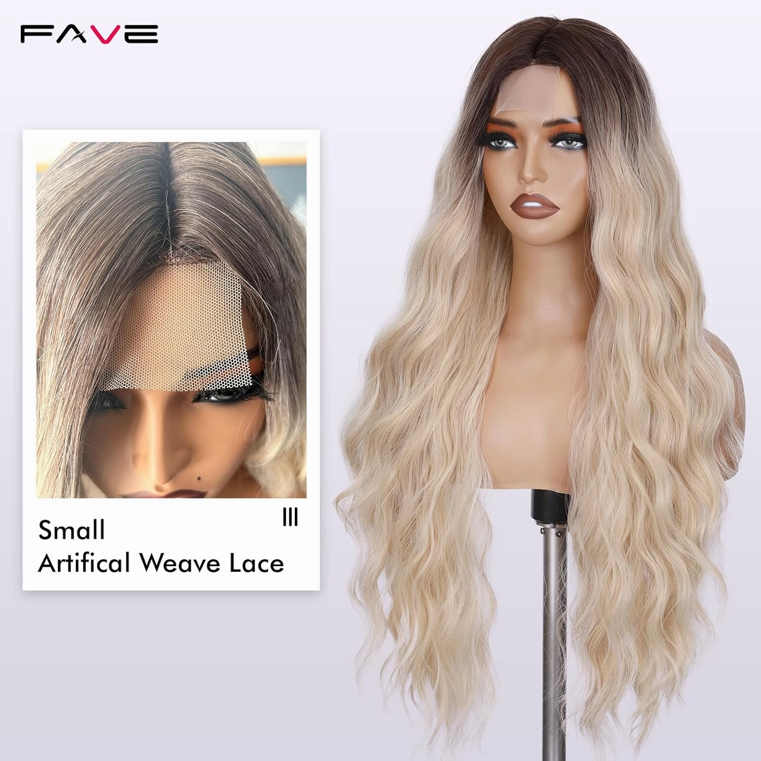 FAVE Long Blonde Wig Natural Ombre Blonde Wavy Wigs Middle Part Blond Wig with Natural Gradient Roots Daily Wigs for White Women