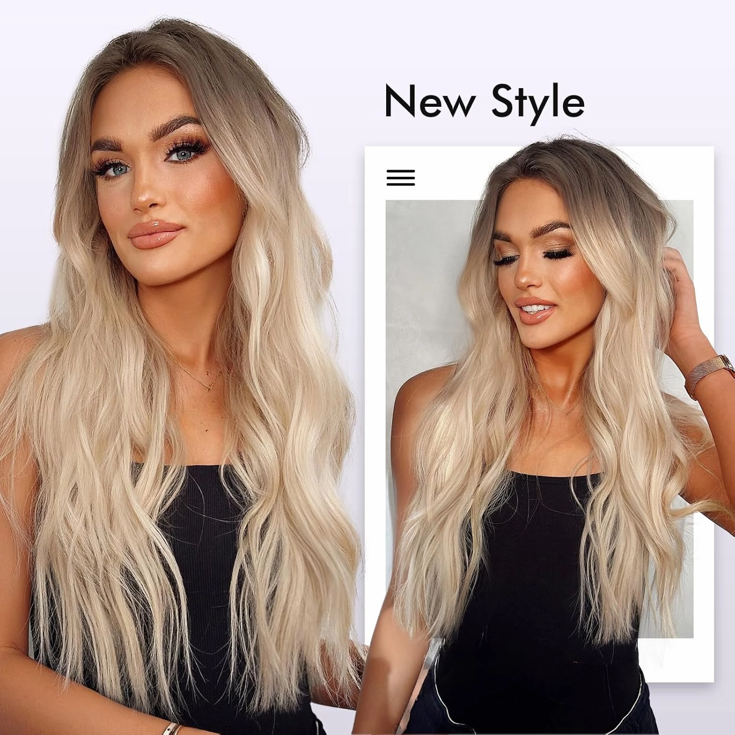 FAVE Long Blonde Wig Natural Ombre Blonde Wavy Wigs Middle Part Blond Wig with Natural Gradient Roots Daily Wigs for White Women