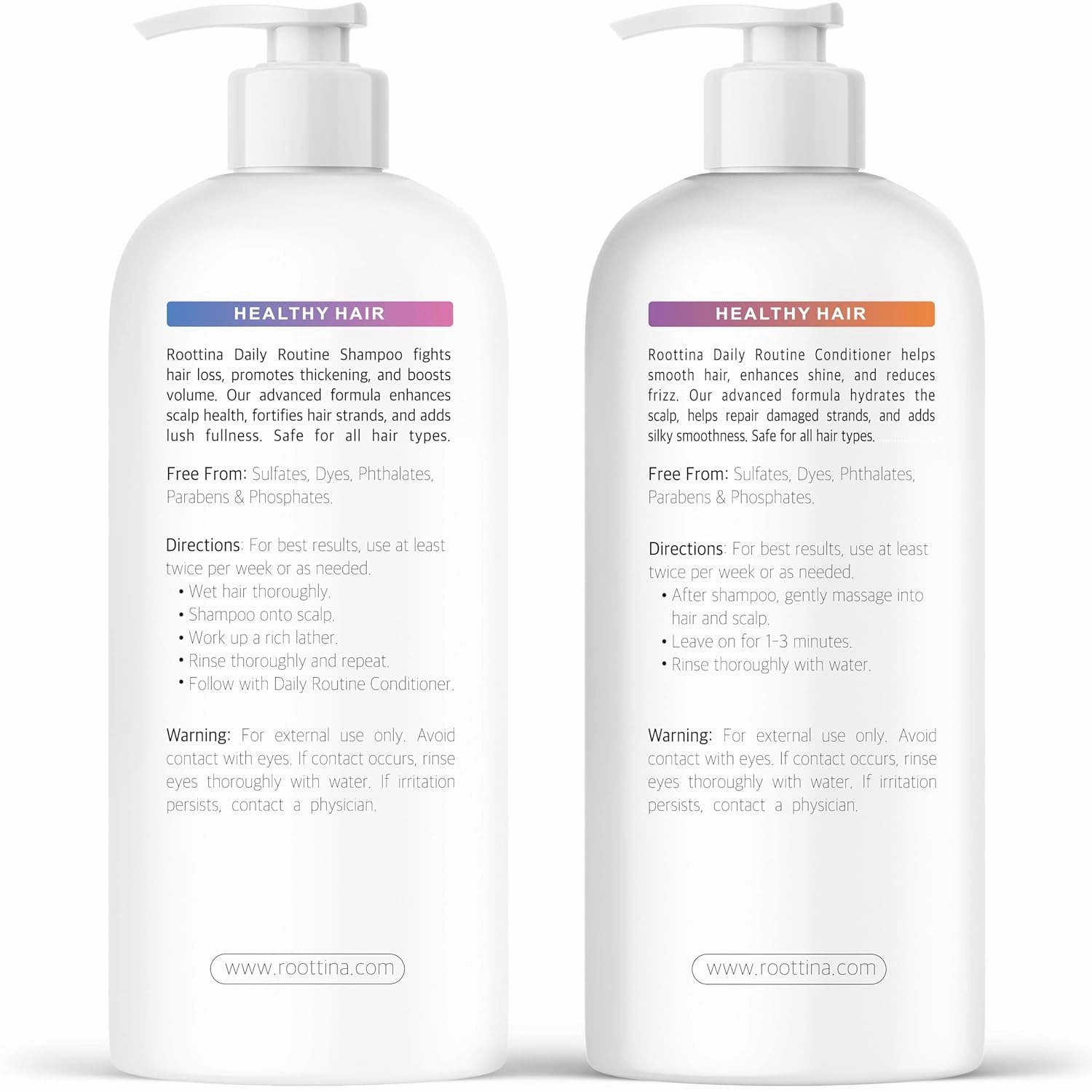 Fights Hair Loss – Roottina Daily Routine Shampoo and Conditioner for Women Hair Loss with DHT Blocker, Formulated for Thinning Hair & Hair Growth Support, Infused with Natural Oils (16 fl oz x 2)