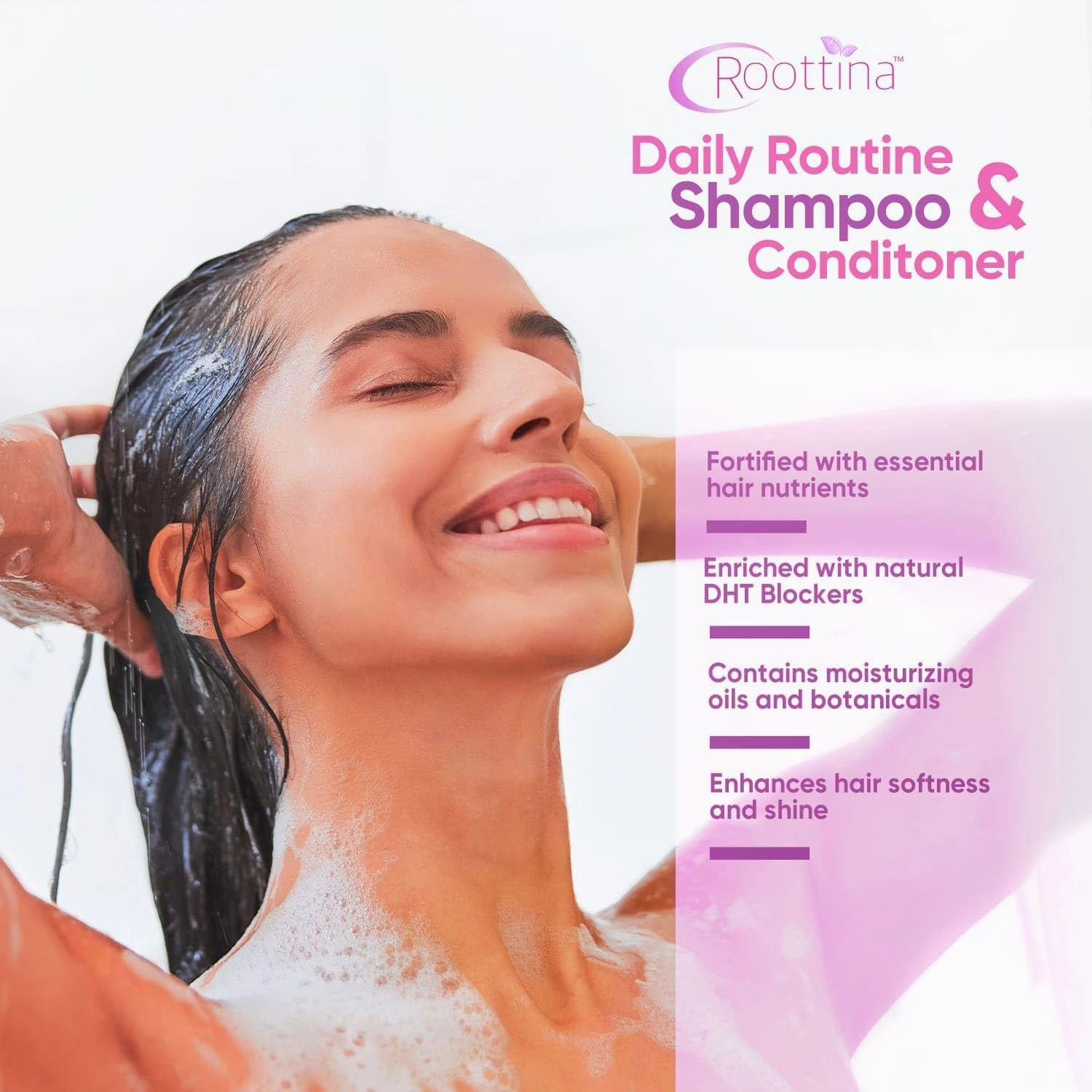 Fights Hair Loss – Roottina Daily Routine Shampoo and Conditioner for Women Hair Loss with DHT Blocker, Formulated for Thinning Hair & Hair Growth Support, Infused with Natural Oils (16 fl oz x 2)