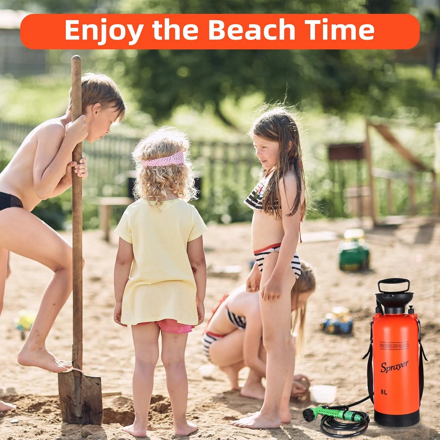 Finderomend Portable Shower for Camping with 7 Spray Modes, Hand Press Camping Shower with Removable Hose and Shower Head,Pressure Rinse Kits for Hiking Traveling Garden Beach Pet Shower
